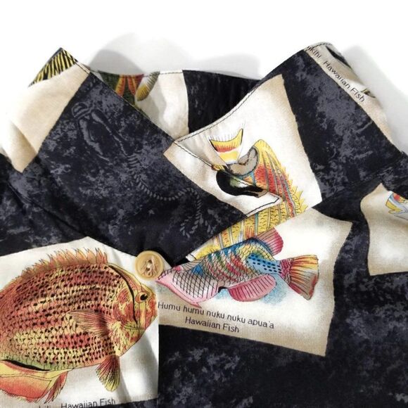 Quiksilver Qs Mens Xl Hawaiian Fish Rayon Button Up S/s Camp Shirt Made In Usa - Picture 8 of 12